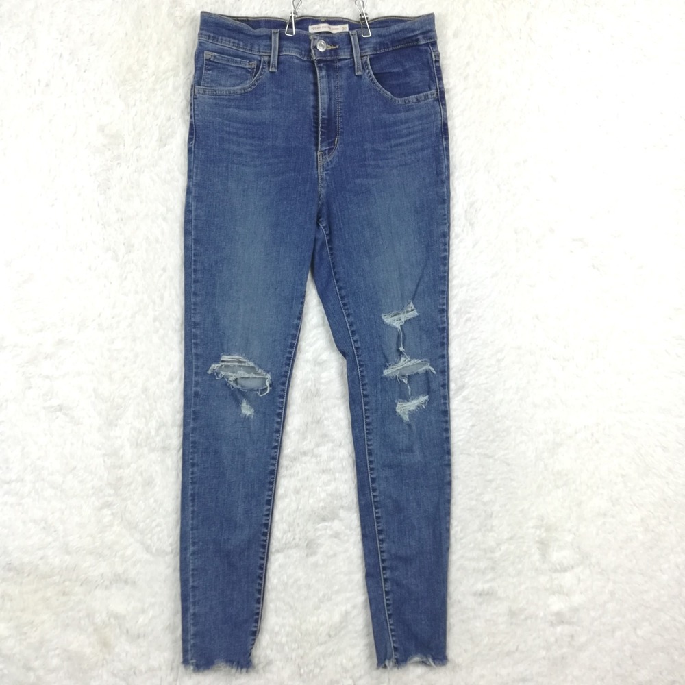 Levi's Womens Jeans 720‎ High Rise Super Skinny Blue Denim Medium Wash Frayed 30